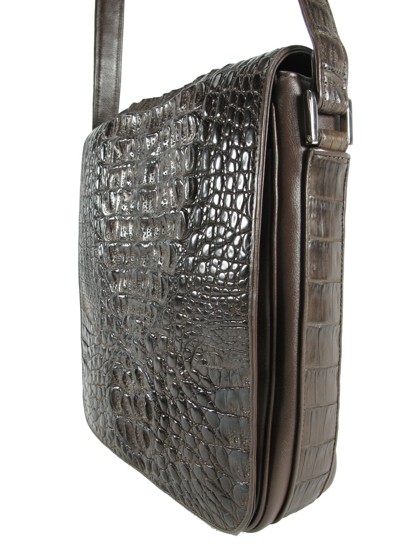Genuine Crocodile Caiman Skin Leather Men's Crossbody Messenger Bag