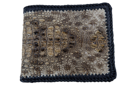 Genuine Crocodile Hornback Skin Leather Handmade Bifold Wallet