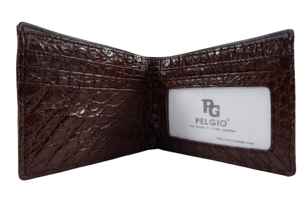 Genuine Crocodile Hornback Skin Leather Bifold Wallet with Crocodile Skin Interior