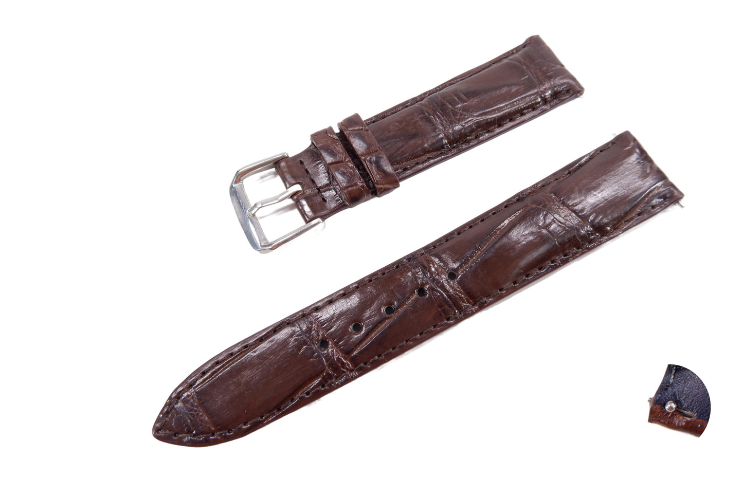 Genuine Crocodile Belly Skin Leather Quick Release Watch Strap Brown Band with Buckle