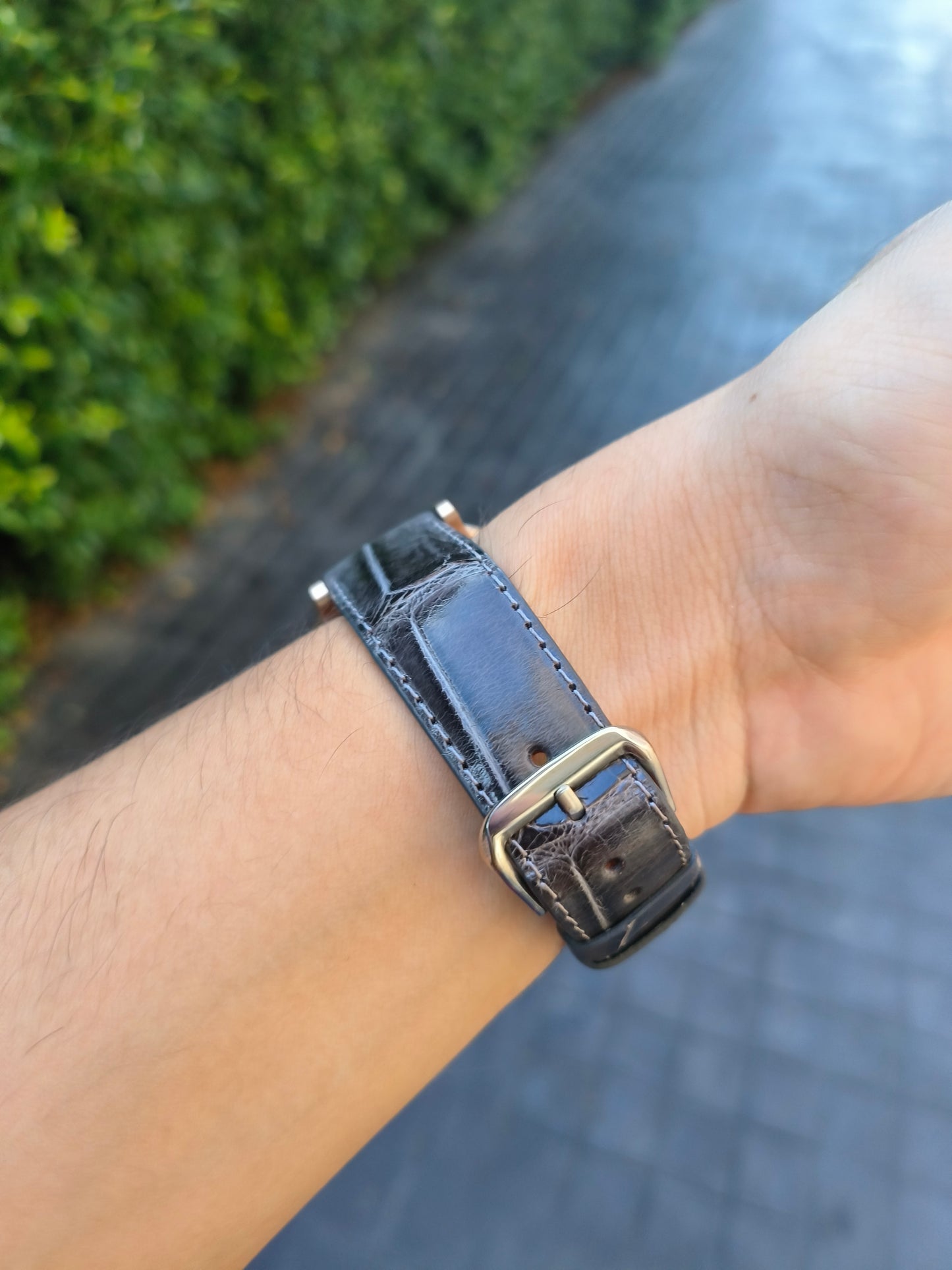 Genuine Crocodile Belly Skin Leather Quick Release Watch Strap Grey Band with Buckle