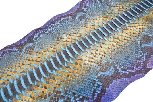 Genuine Reticulated Python Belly Skin Leather Hide Pelt Blue & Gold