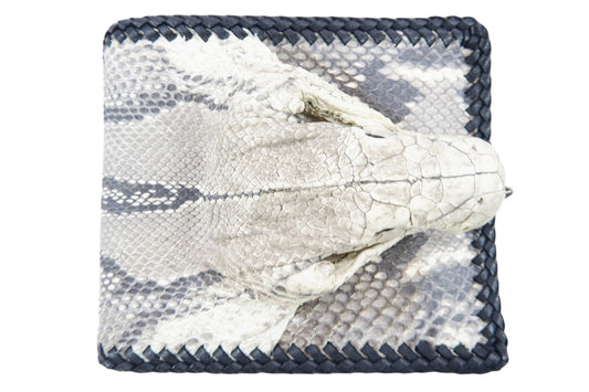 Genuine Reticulated Python Snake Skin with Head Leather Handmade Bifold Wallet