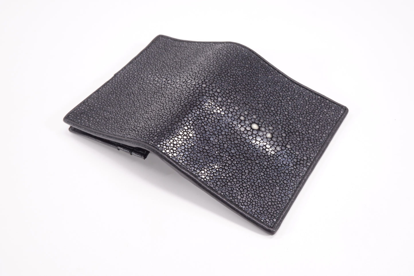 Genuine Polished Stingray Skin Business & Credit Card Holder Wallet Black