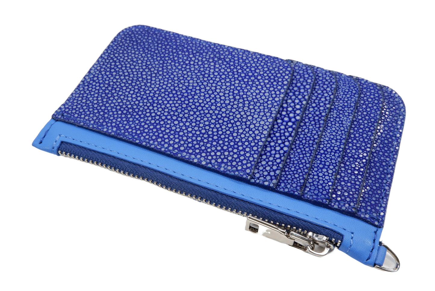 Genuine Polished Stingray Skin Leather Business & Credit Card Holder Zip Wallet Coins Purse