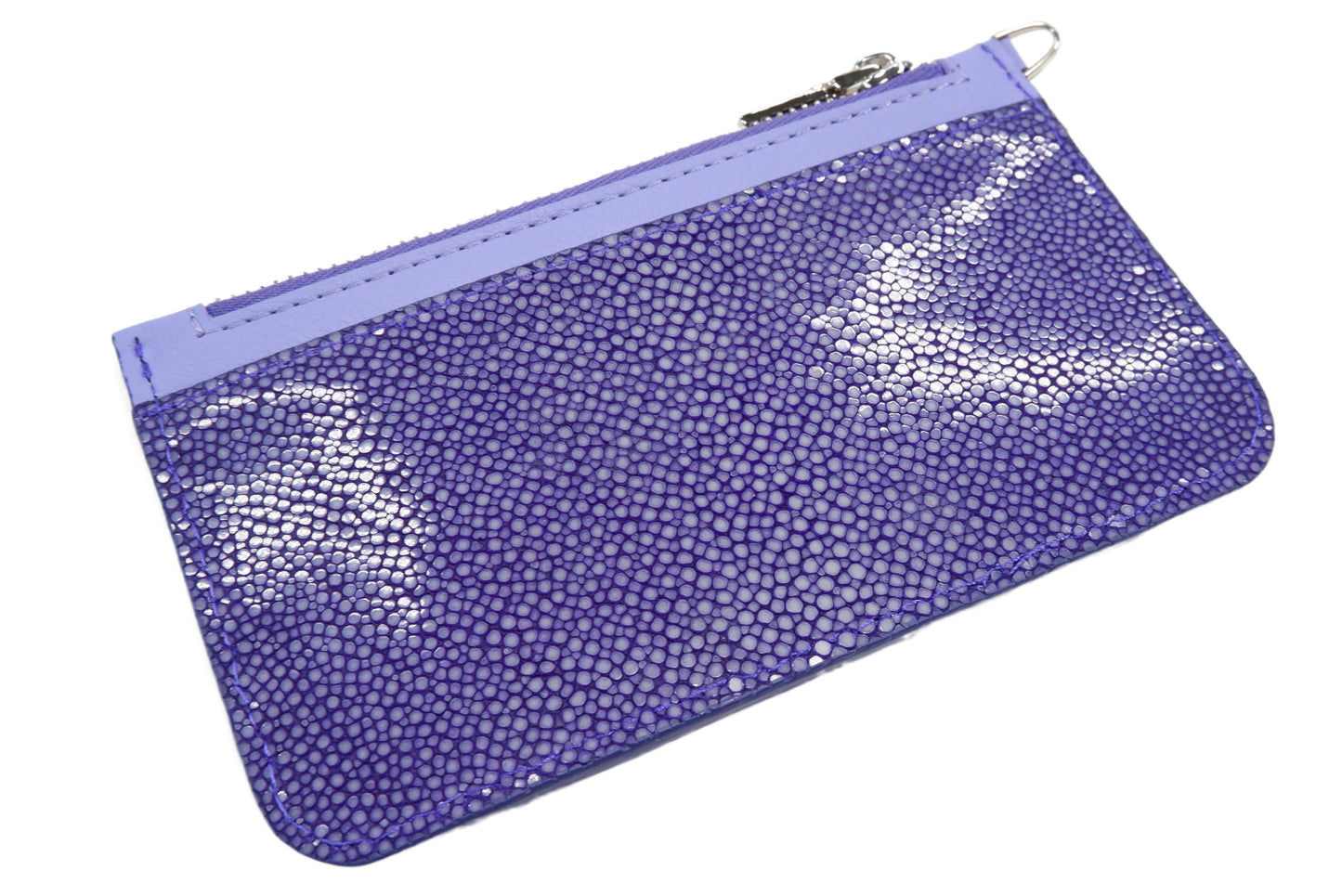 Genuine Polished Stingray Skin Leather Business & Credit Card Holder Zip Wallet Coins Purse