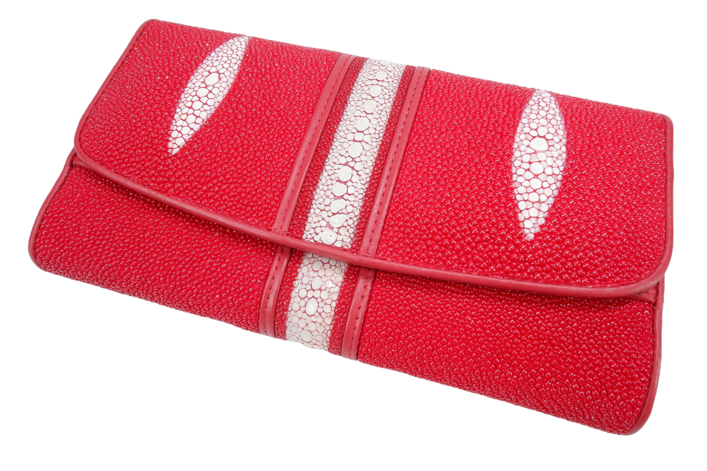 Genuine Row Stingray Skin Leather Women's Trifold Clutch Wallet Purse