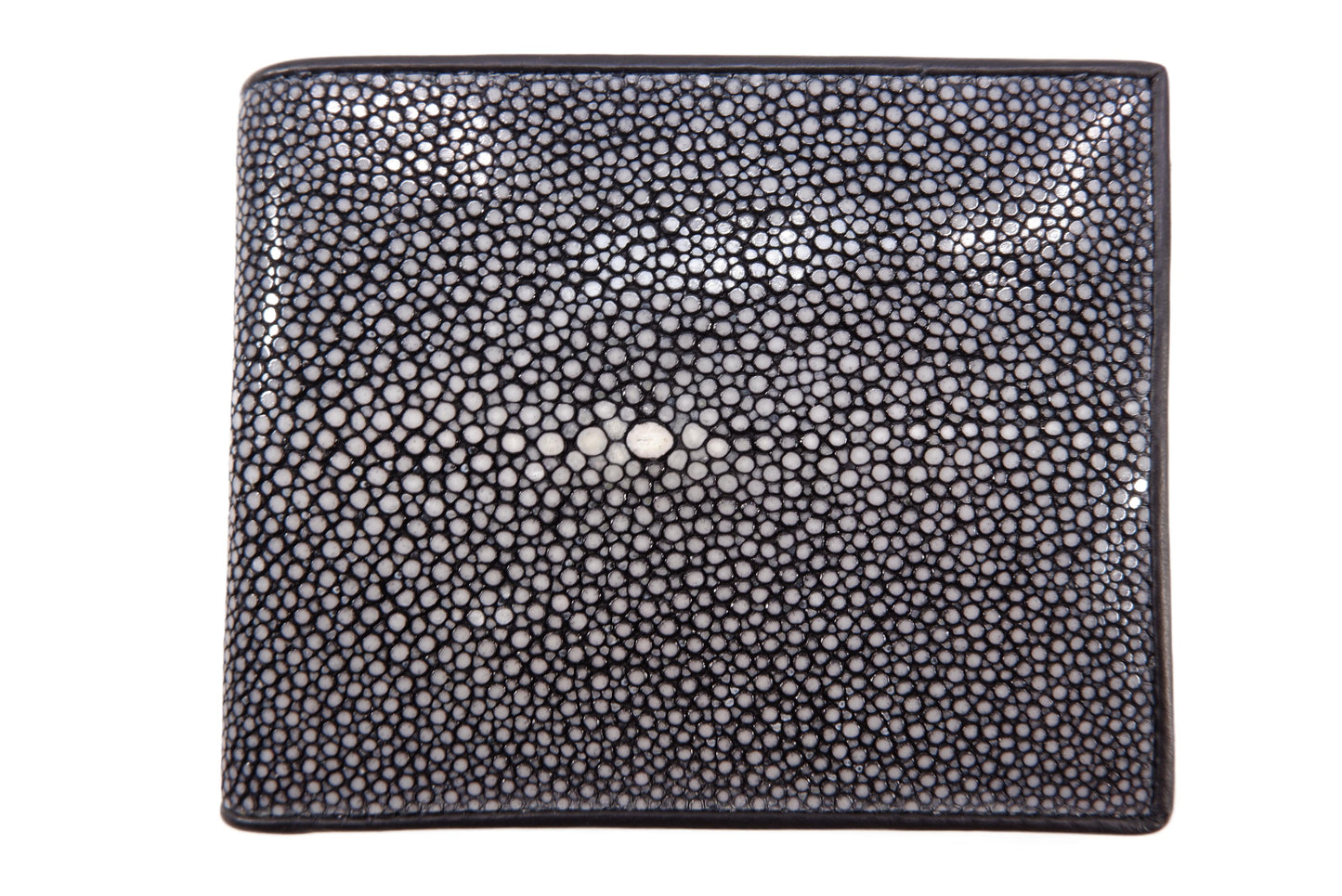 Genuine Polished Stingray Skin Leather Removable Bifold Wallet Black
