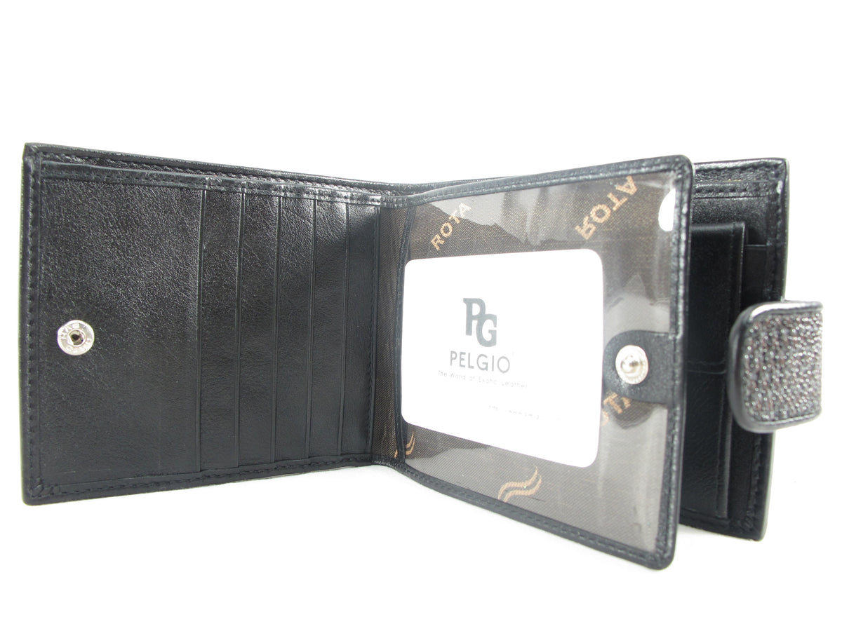 Genuine Stingray Skin Leather Large Coins Bifold Unisex Wallet