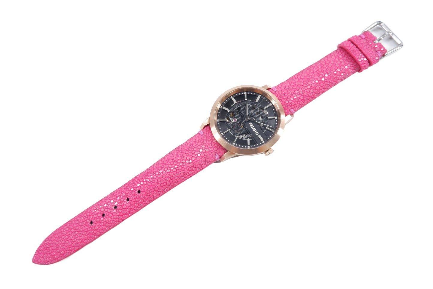 Genuine Polished Stingray Skin Leather Quick Release Watch Strap Pink Band with Buckle