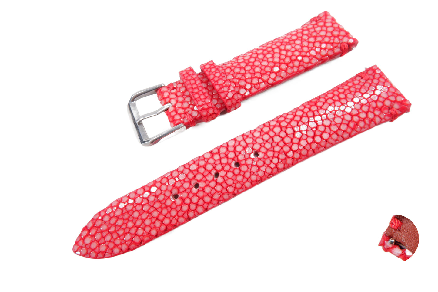 Genuine Polished Stingray Skin Leather Quick Release Watch Strap Red Band with Buckle