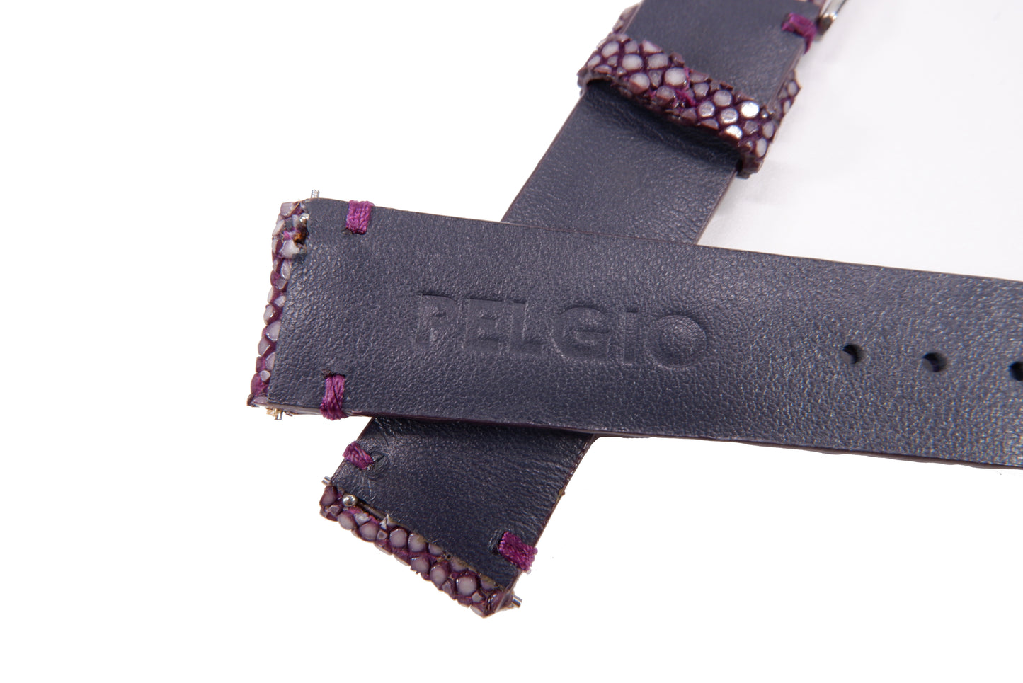 Genuine Polished Stingray Skin Leather Quick Release Watch Strap Purple Band with Buckle