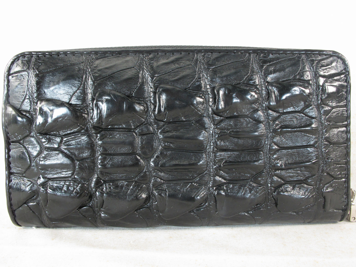 Genuine Crocodile Tail Skin Leather Zip Around Clutch Wallet Purse