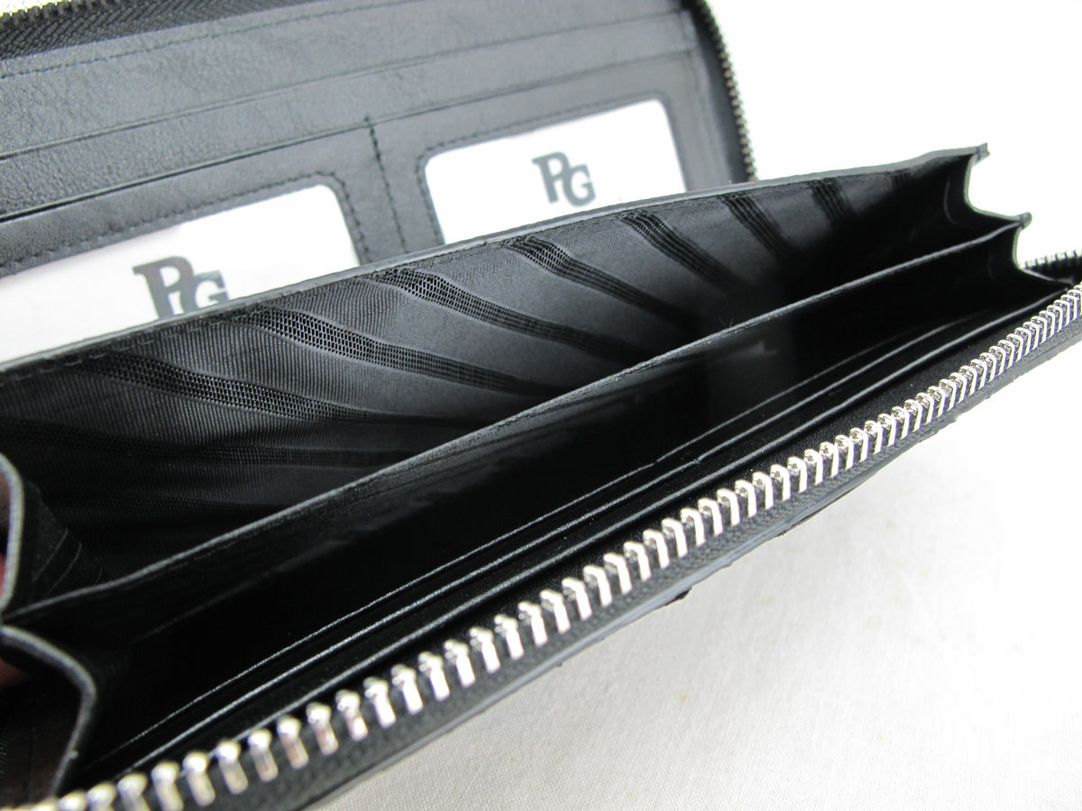 Genuine Python Belly Skin Leather Zip Around Clutch Wallet Purse