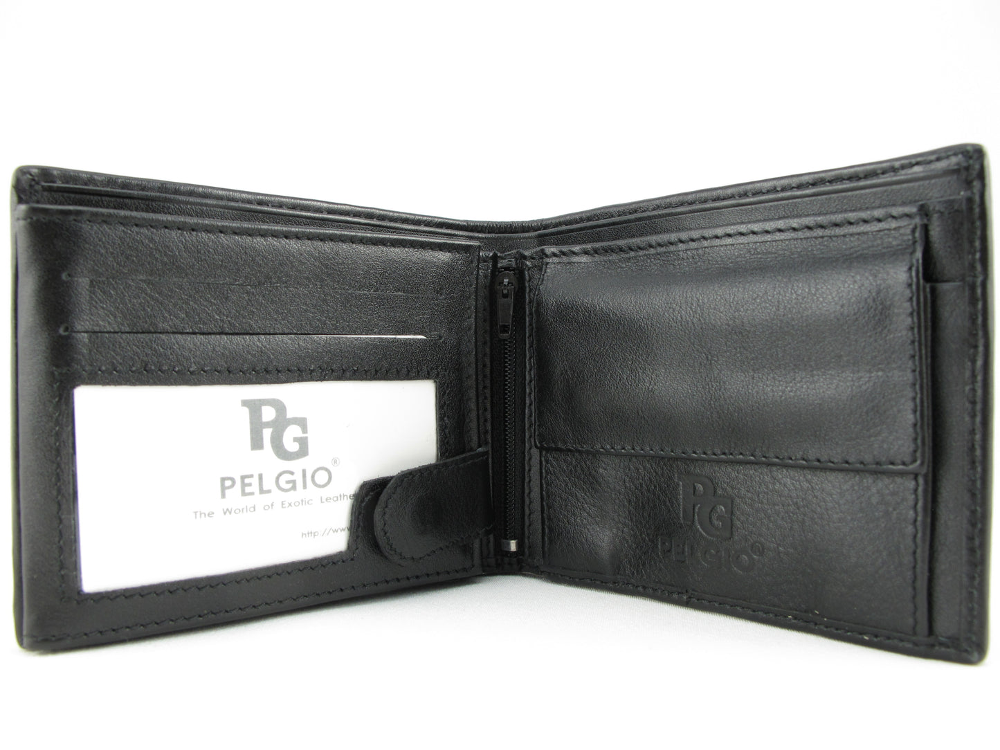 Genuine Python Belly Skin Leather Large Coins Bifold Wallet Black