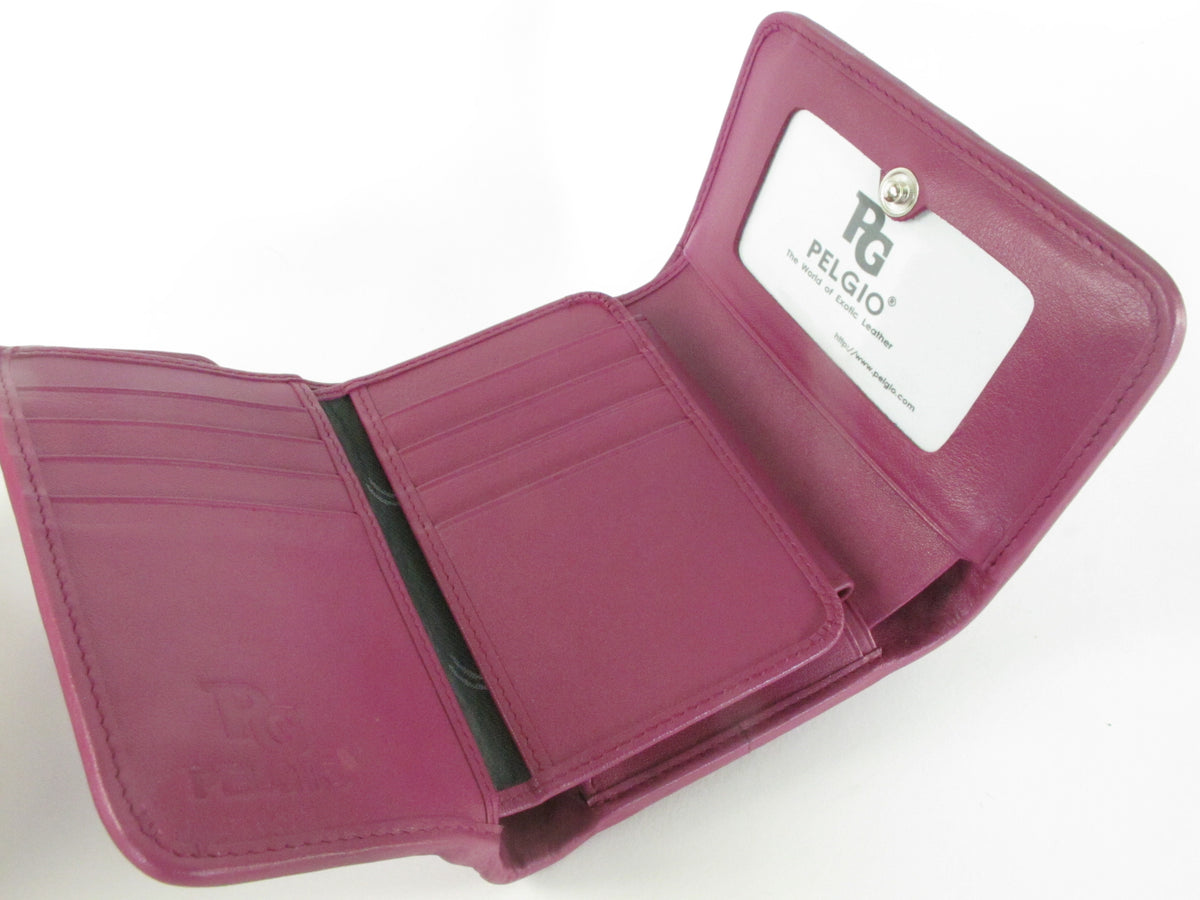 Genuine Polished Stingray Skin Leather Intrecciato Handmade Medium Trifold Clutch Wallet Purse