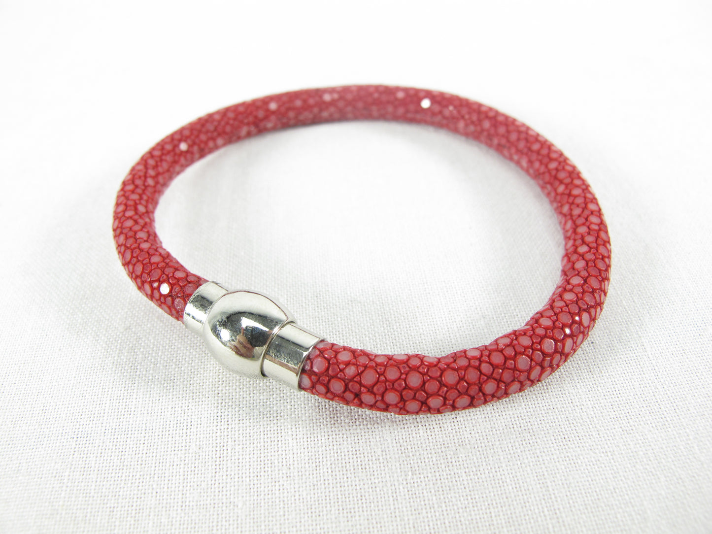Genuine Polished Stingray Skin Leather Magnetic Bracelet