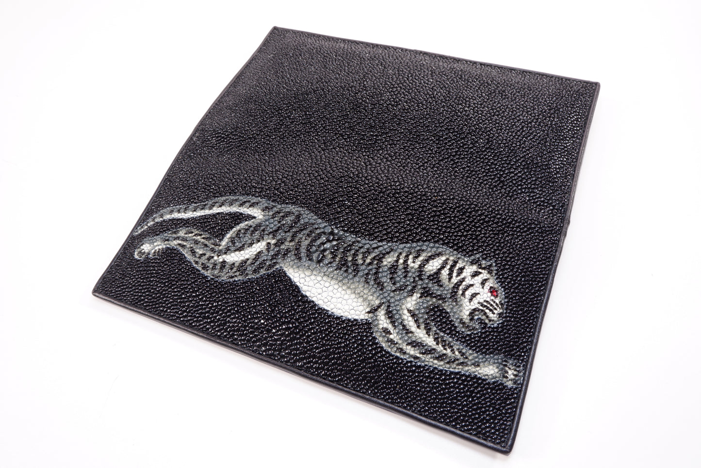 Genuine Stingray Skin Leather Long Checkbook Tiger Printed Wallet