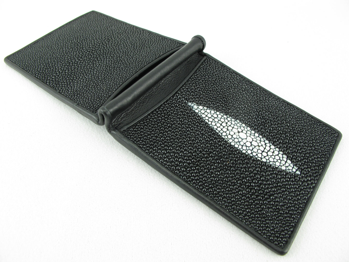Genuine Stingray Skin Leather Money Clip Slim Bifold Men's Wallet
