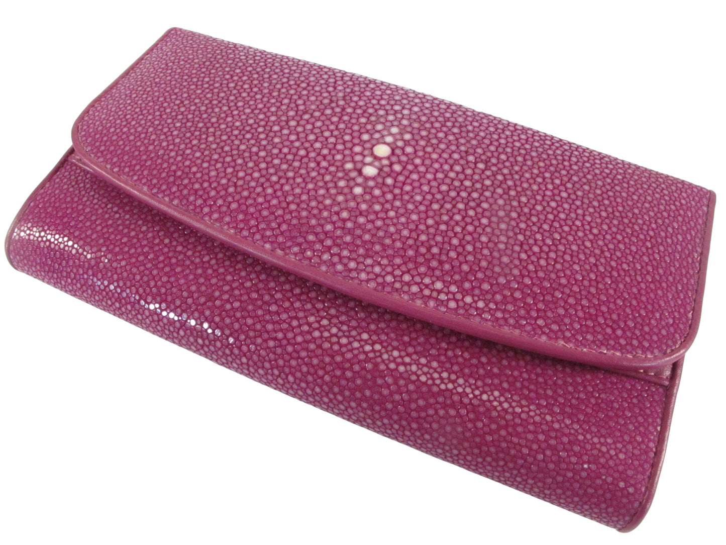 Genuine Polished Stingray Skin Leather Women's Trifold Clutch Wallet Purse