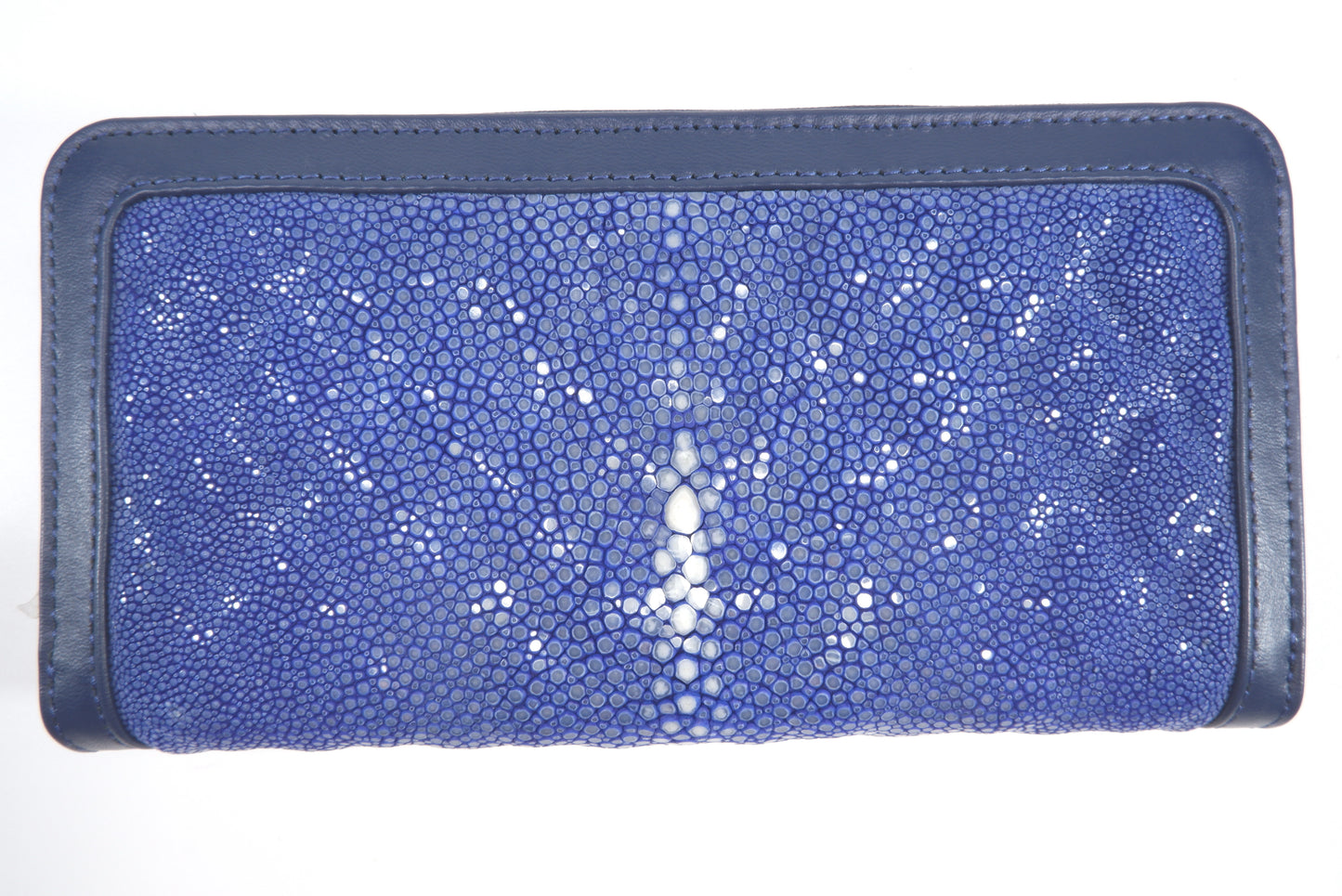 Genuine Polished Stingray Skin Leather Embossed Zip Around Clutch Wallet Purse