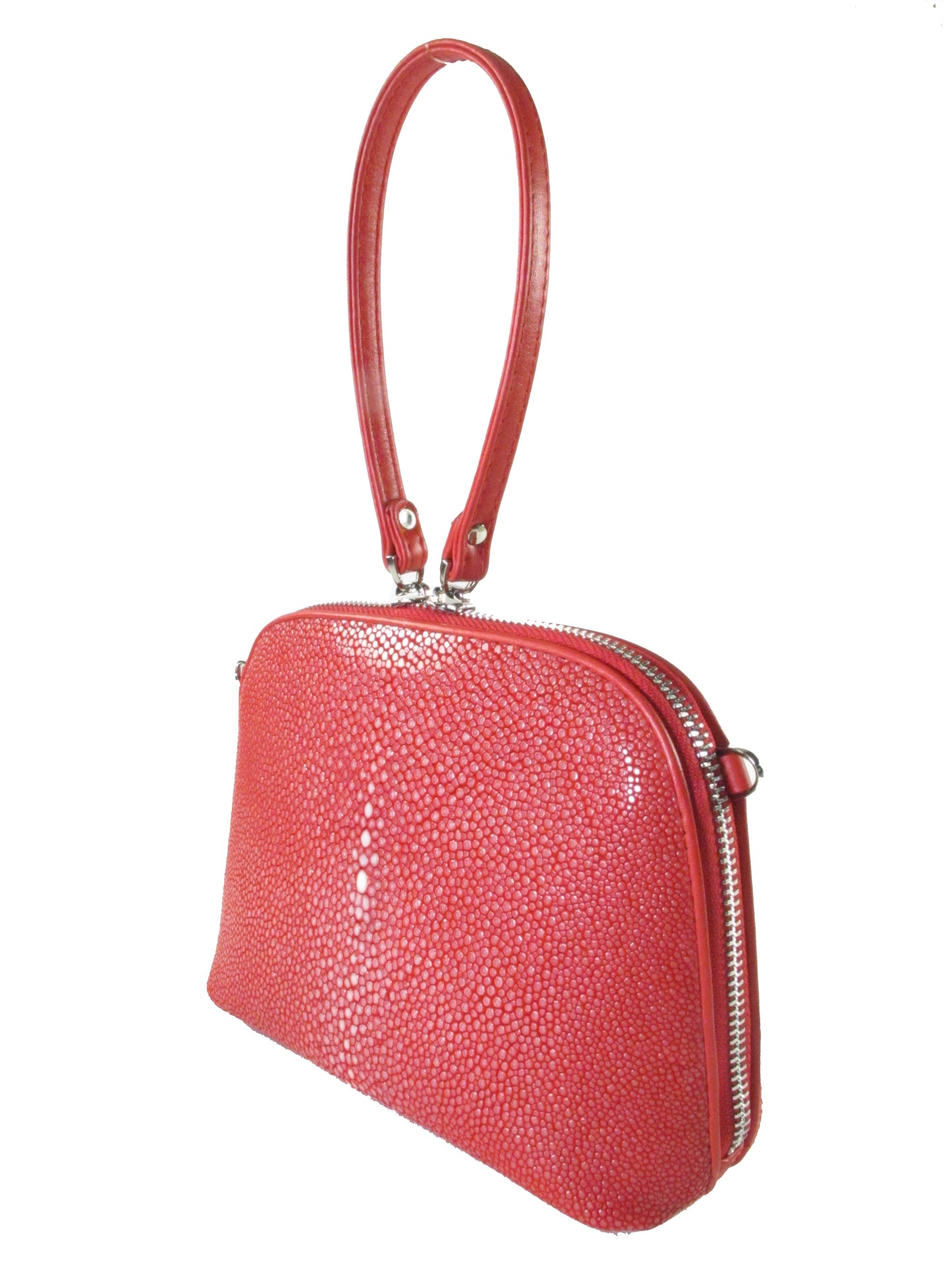 PELGIO Genuine Polished Stingray Skin Leather Women's Zip Wristbag & Shoulderbag Purse