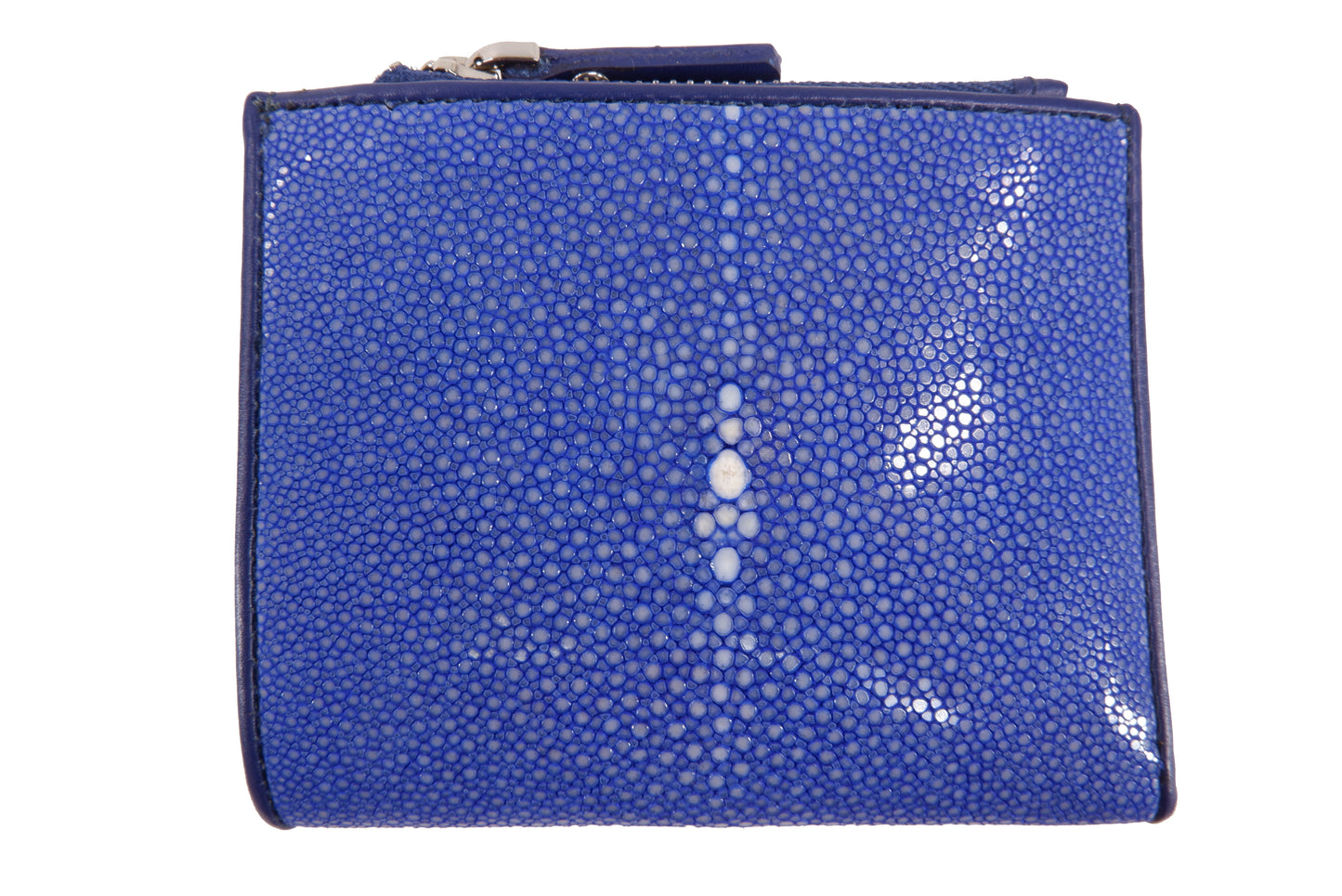 Genuine Polished Stingray Skin Leather Vertical Zip Coins Purse Bifold Wallet