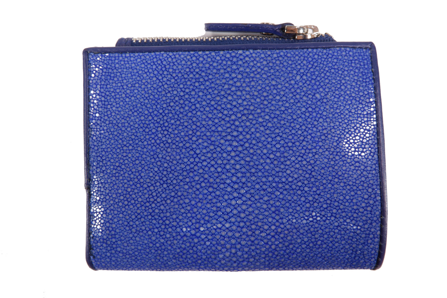 Genuine Polished Stingray Skin Leather Vertical Zip Coins Purse Bifold Wallet