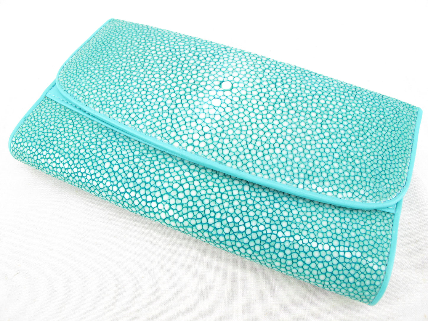 Genuine Polished Stingray Skin Leather Women's Trifold Clutch Wallet Purse