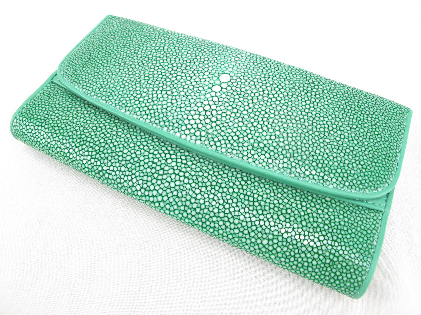 Genuine Polished Stingray Skin Leather Women's Trifold Clutch Wallet Purse