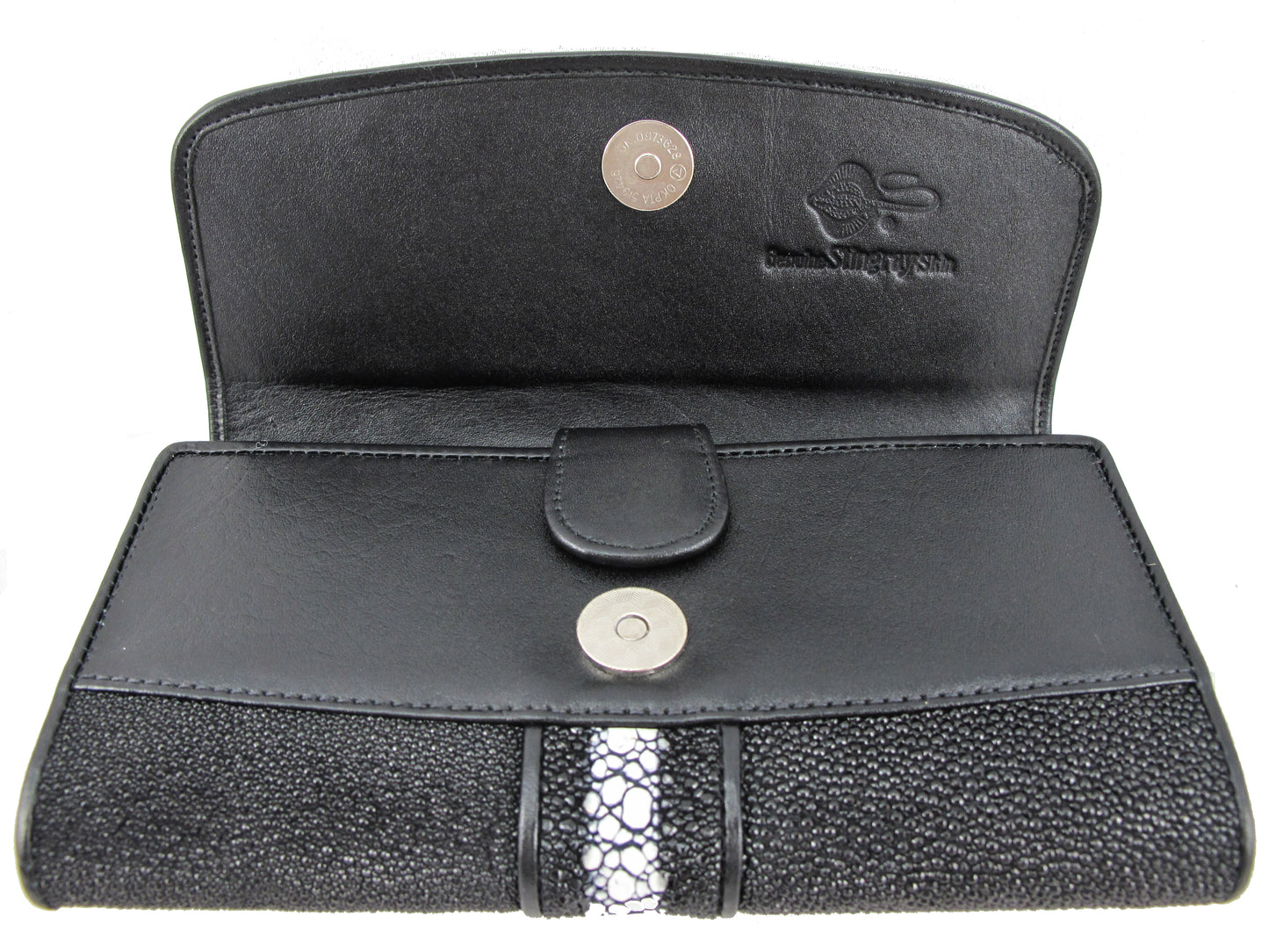 Genuine Row Stingray Skin Leather Women's Trifold Clutch Wallet Purse