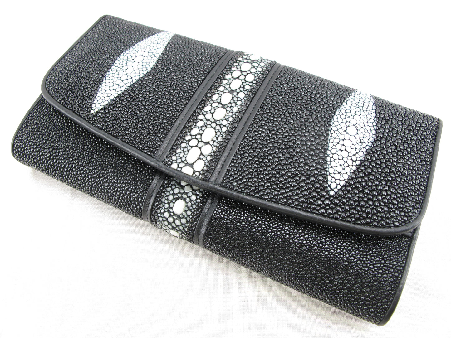 Genuine Row Stingray Skin Leather Women's Trifold Clutch Wallet Purse