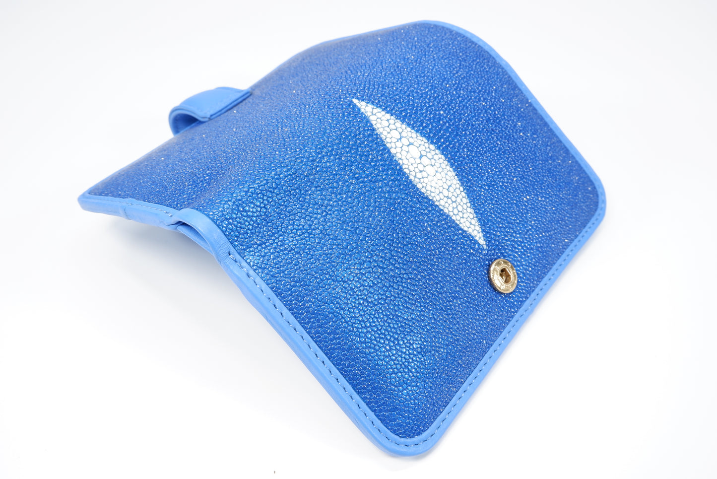Genuine Stingray Skin Leather Medium Clutch Wallet Coins Purse with Golden Flower