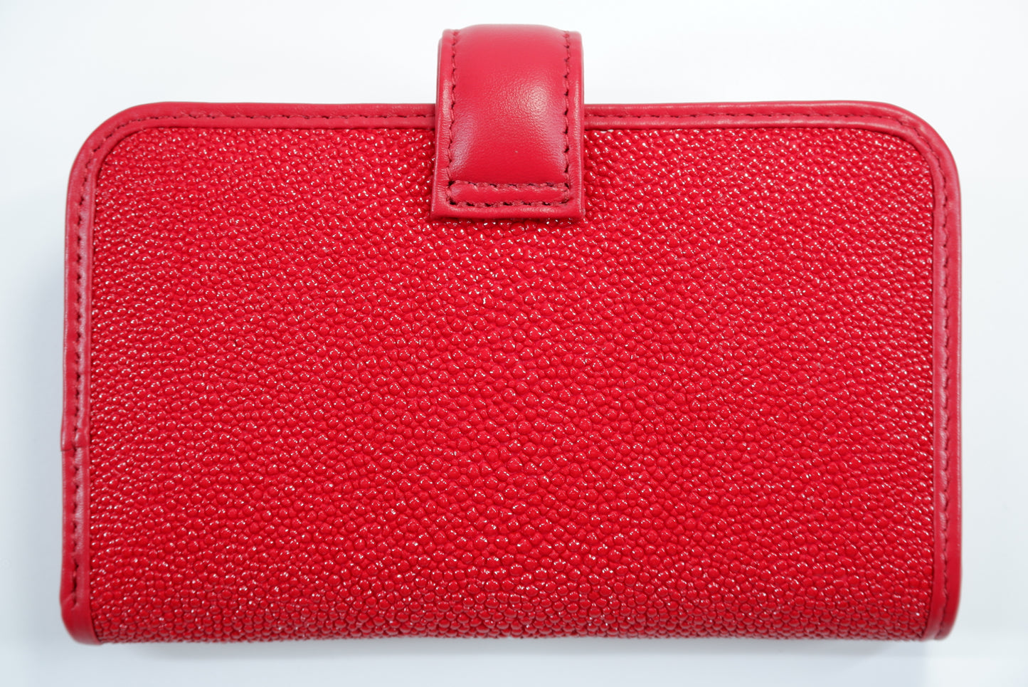 Genuine Stingray Skin Leather Medium Clutch Wallet Coins Purse with Golden Flower