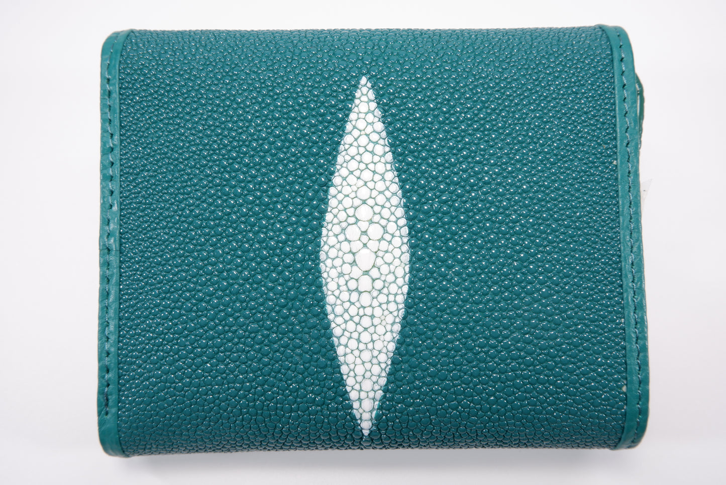 Genuine Stingray Skin Leather Medium Clutch Wallet Zip Coins Purse with Silver Buckle