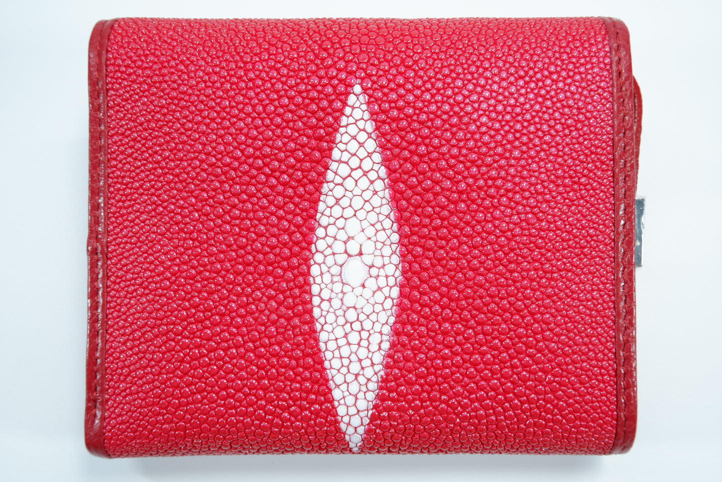 Genuine Stingray Skin Leather Medium Clutch Wallet Zip Coins Purse with Silver Buckle