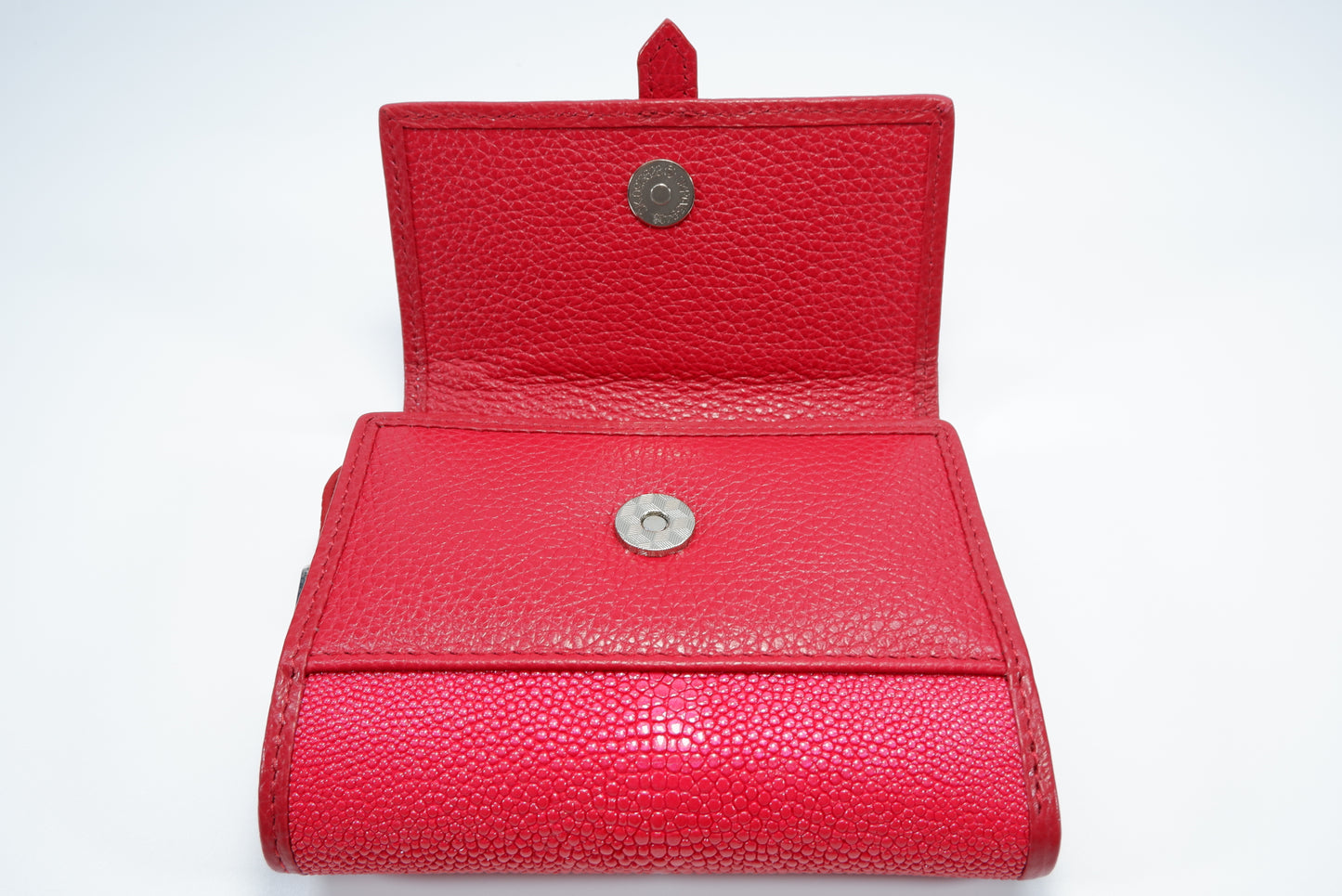 Genuine Stingray Skin Leather Medium Clutch Wallet Zip Coins Purse with Silver Buckle