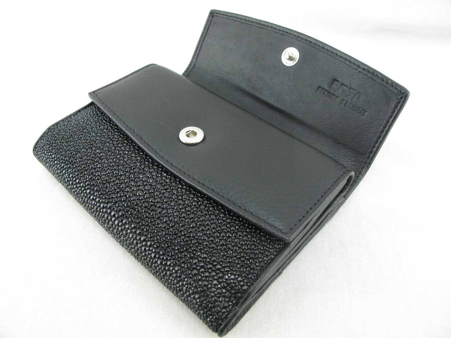 Genuine Stingray Skin Leather Medium Trifold Clutch Wallet Coins Purse