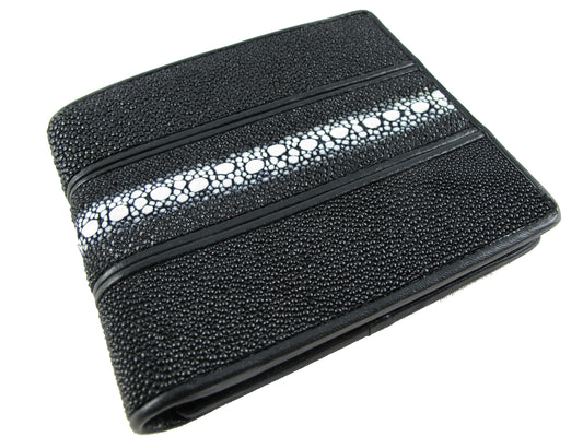 Genuine Stingray Skin Leather Row Diamond Bifold Men's Wallet
