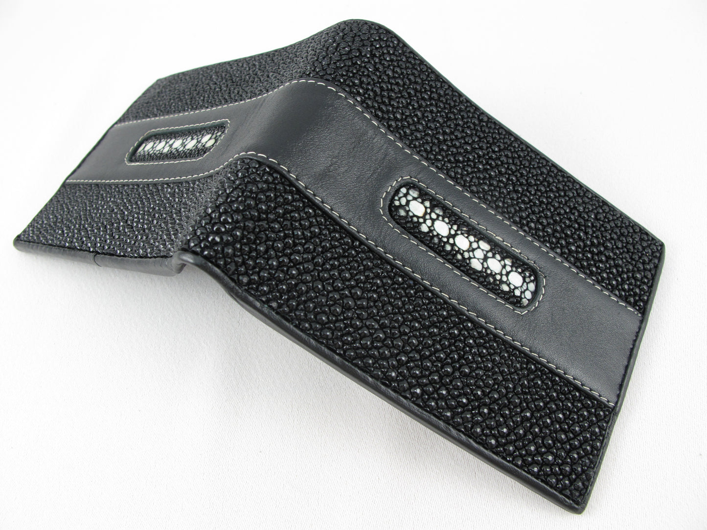 Genuine Stingray Skin Leather Row Diamond Bifold Men's Wallet