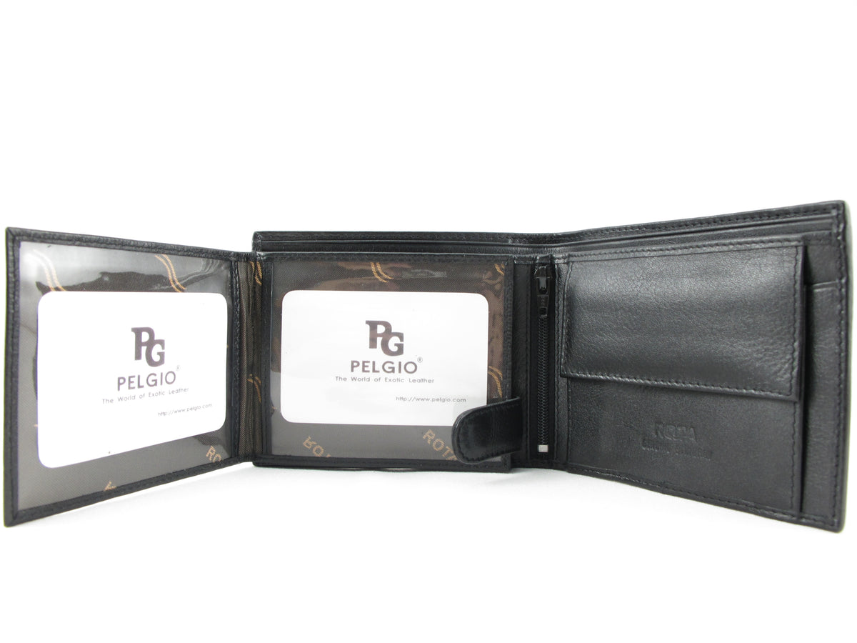 Genuine Stingray Skin Leather Large Coins Bifold Wallet Black