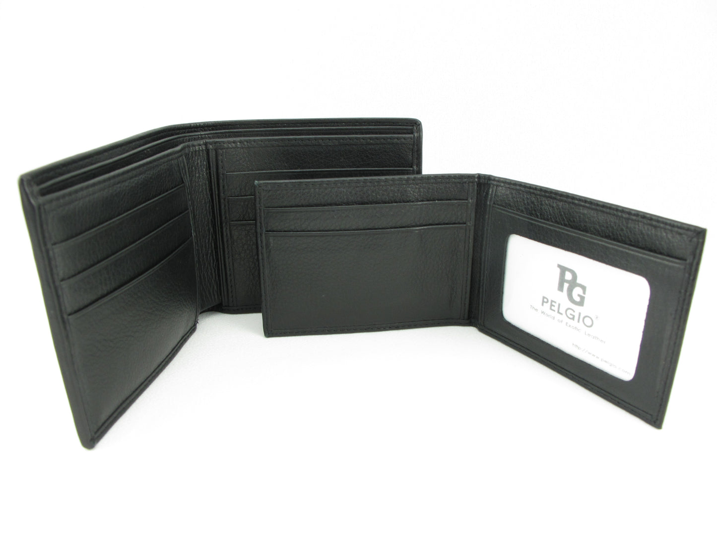 Genuine Polished Stingray Skin Leather Removable Bifold Wallet Black