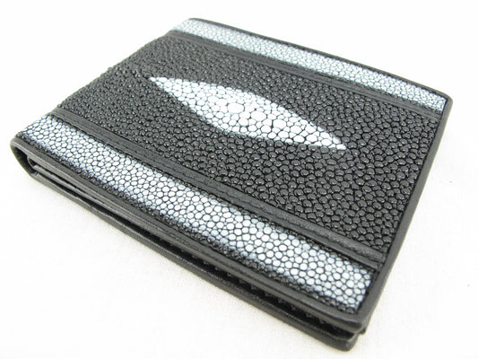 Genuine Stingray Skin Leather Double Stripe Bifold Wallet