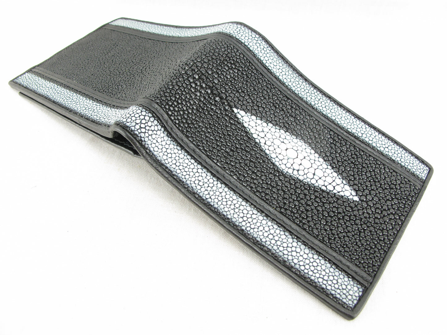 Genuine Stingray Skin Leather Double Stripe Bifold Wallet