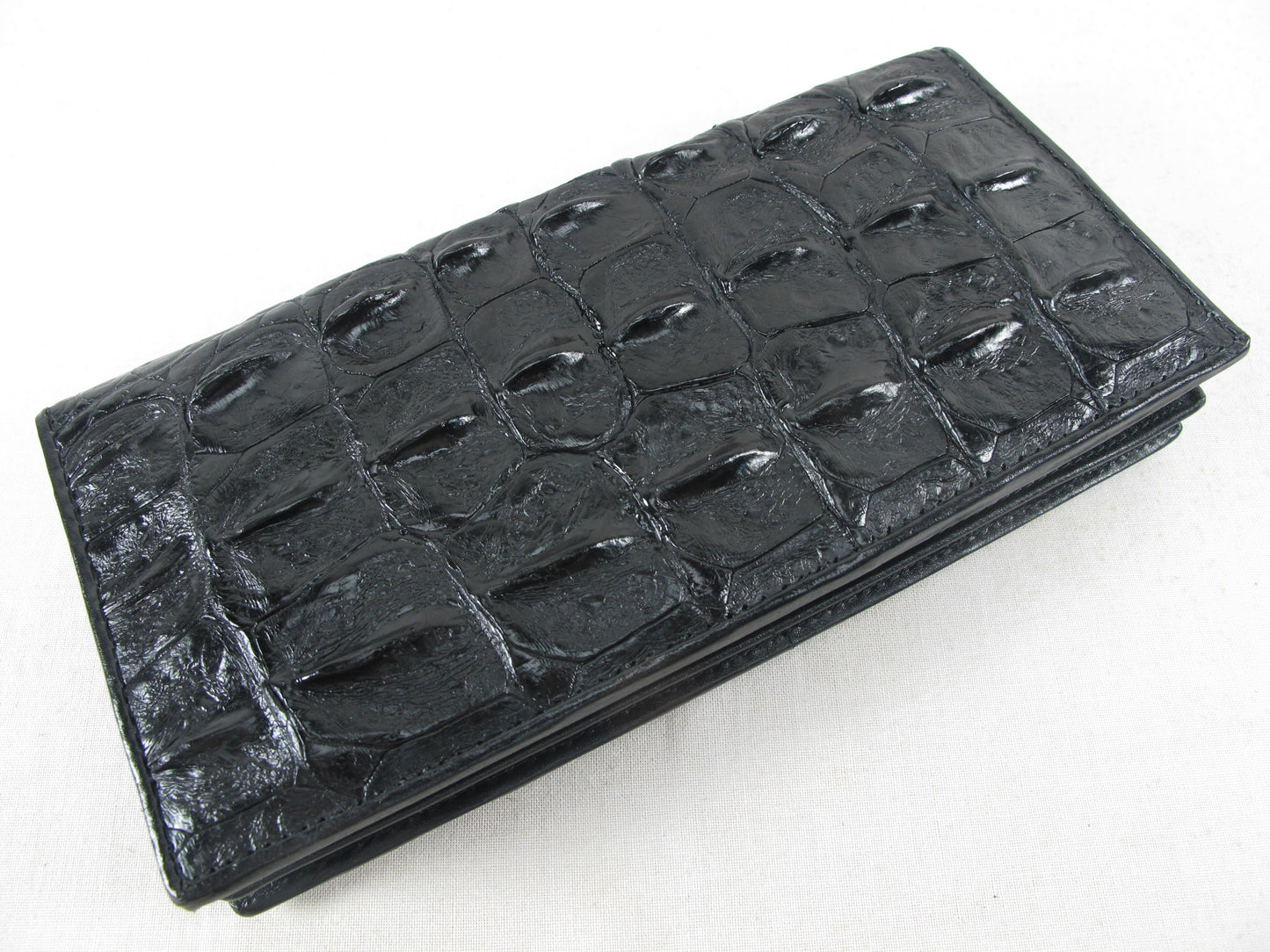 Genuine Crocodile Backbone Skin Leather Checkbook Long Wallet