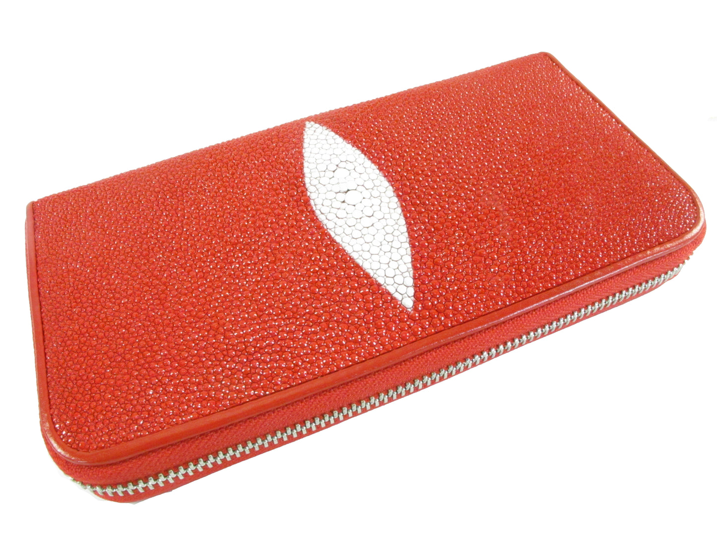 Genuine Stingray Skin Leather Zip Around Clutch Wallet Purse