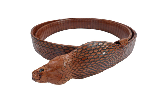 Genuine Cobra Snake Skin with Head Leather Dress Belt