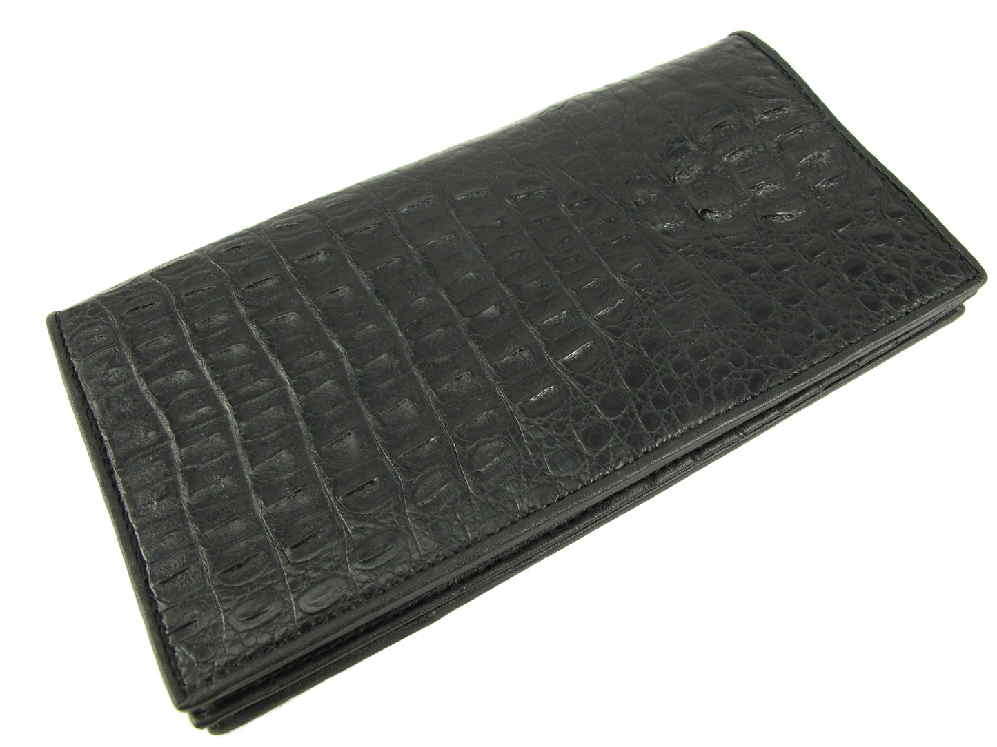 Genuine Caiman Crocodile Hornback Skin Leather Checkbook Long Wallet