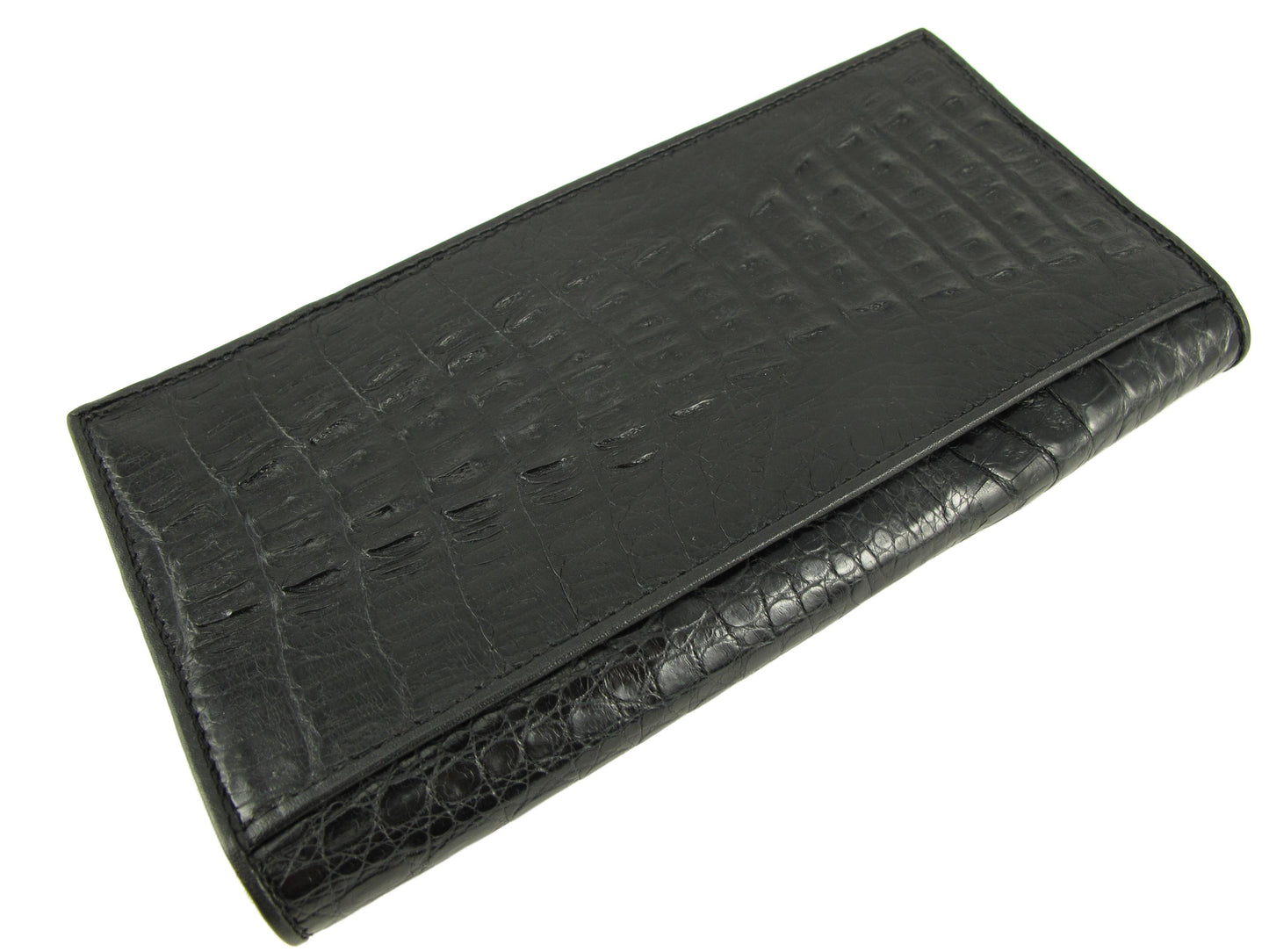 Genuine Caiman Crocodile Hornback Skin Leather Checkbook Long Wallet