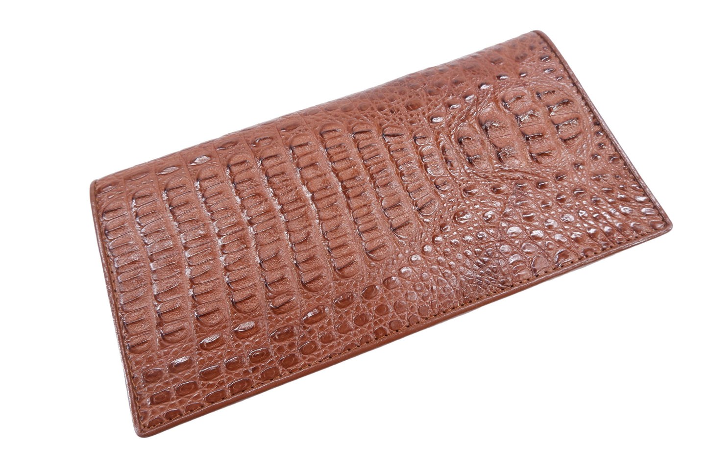 Genuine Caiman Crocodile Hornback Skin Leather Checkbook Long Wallet